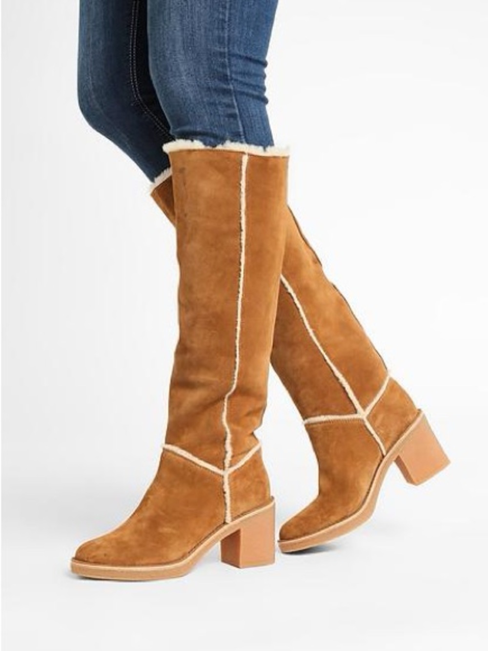 🦋UGG Kasen tall Shearling  suede block heel Knee High Boot 
Size-8